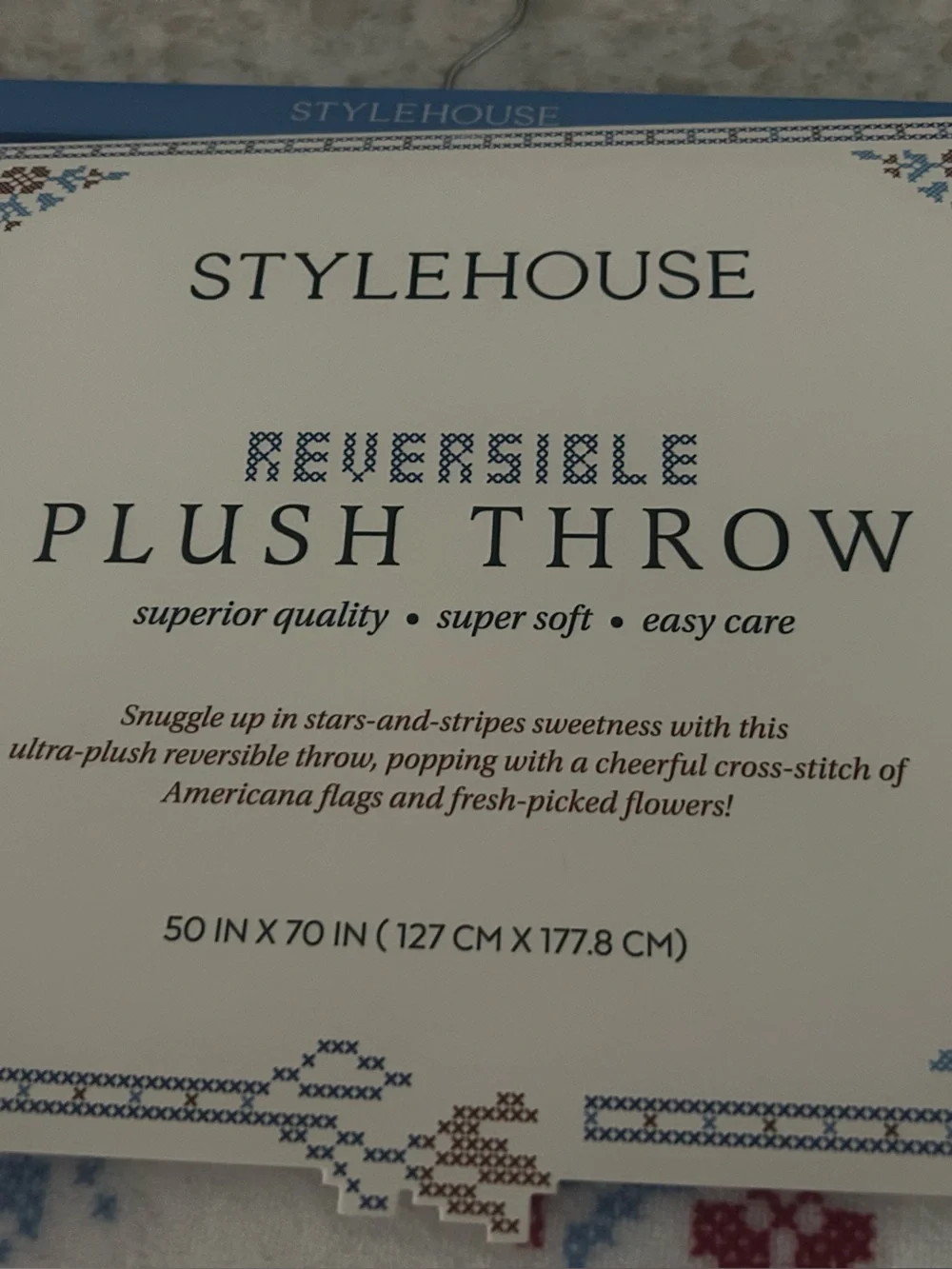 “New” STYLEHOUSE Reversible Plush Throw Blanket - Patriotic Red, White & Blue